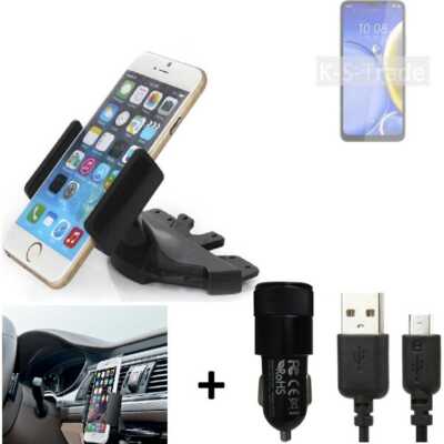 Handyhalterung CD Schlitz Handy-Halter für HTC Wildfire E Plus + Ladekabel KFZ 