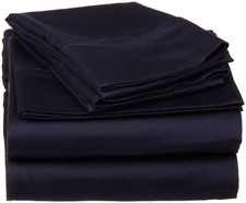Queen Navy Solid 4 Piece Bed Sheet Set 1000 Thread Count 100 Egyptian Cotton
