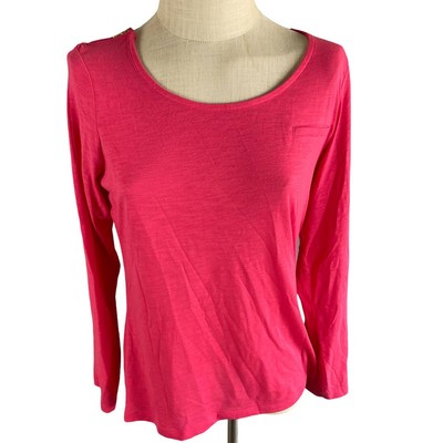 Esmara L Pink Round Neck Long Sleeve Top Tshirt Modal Polyester Roll Tab  Sleeves