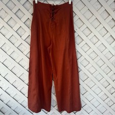 Anthropologie Terracotta Wide Leg Lace-Up Back Trousers Pants Sz Small High Rise