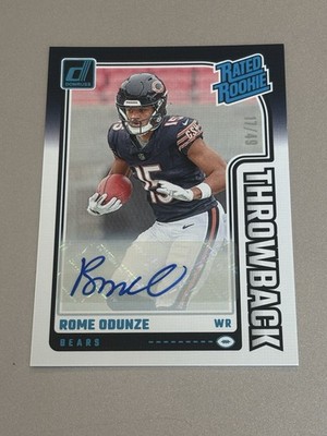 2024 Panini Donruss Rome Odunze Rated Rookies Throwbacks RC Auto /49 Bears
