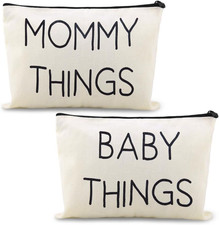 Mommy Baby Things Canvas Pouch Bag Set for Travel Toiletry Diaper Holder Zipp...