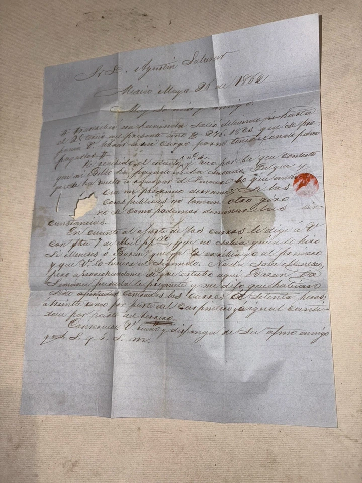 Mexico Apam 1 real on back of cover to Mexico May 26 1862 circular cancel VF - Image 3 of 3