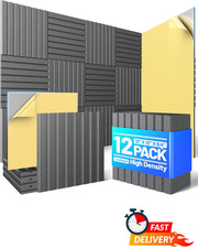 12 Pack Acoustic Foam Wall Panels 12x12 Self Adhesive Sound Absorbing Black