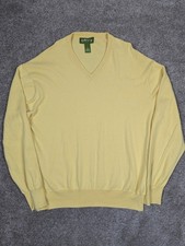 Orvis Herren Pullover gelb Kaschmir Mix Seide Baumwolle Feinstrick V-Ausschnitt Gr. XL