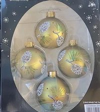 The Christmas Shoppe Pine Cone Hand Painted Gold Ball Ornaments Set Of 4
