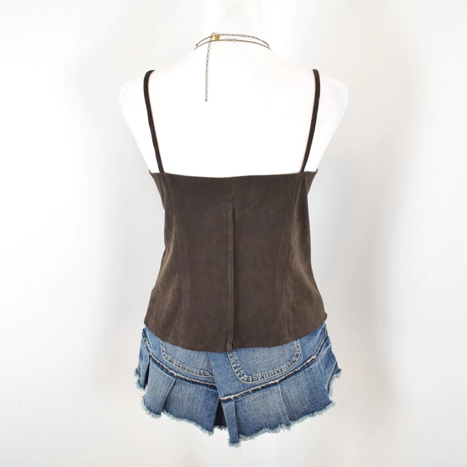 Top cami vintage años 00 Y2K envolvente marrón imitación gamuza con joyas y tachuelas talla junior 5/6 Foto 3 de 4