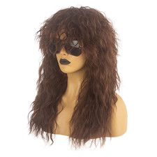 80S Rock Mullet Wigs for Men and Women Long Brown Curly Wig 70S 80S Costumes