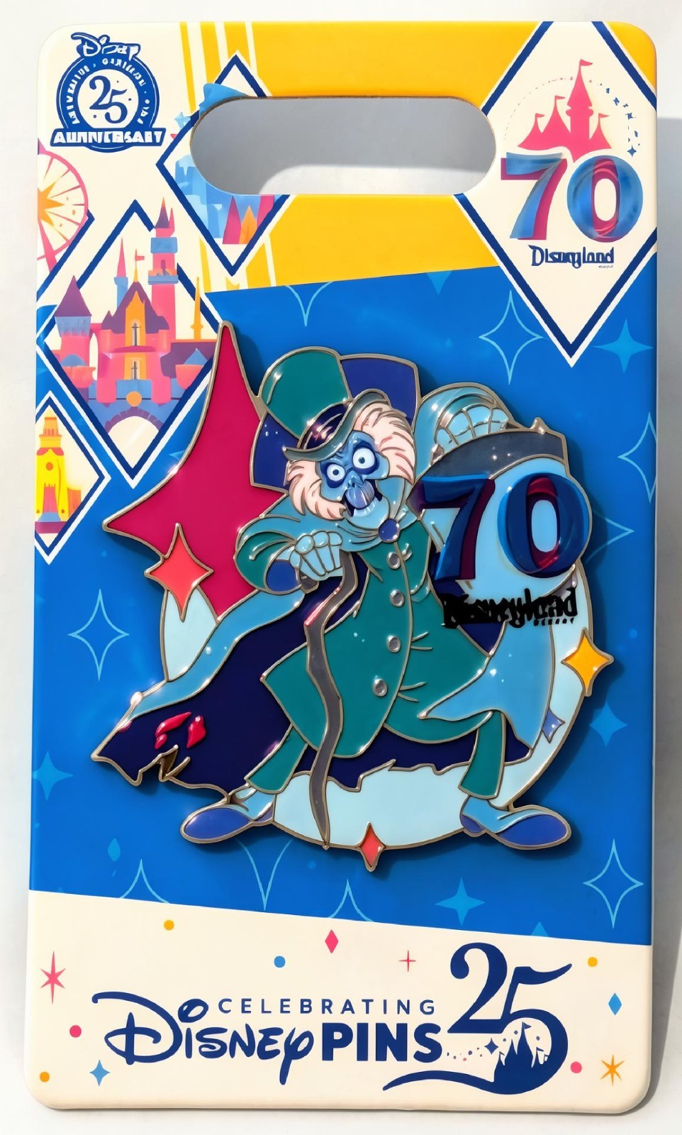 DISNEYLAND DIAMOND STAR CHARACTERS HATBOX GHOST 70TH ANNIVERSARY PIN 2025, NEW