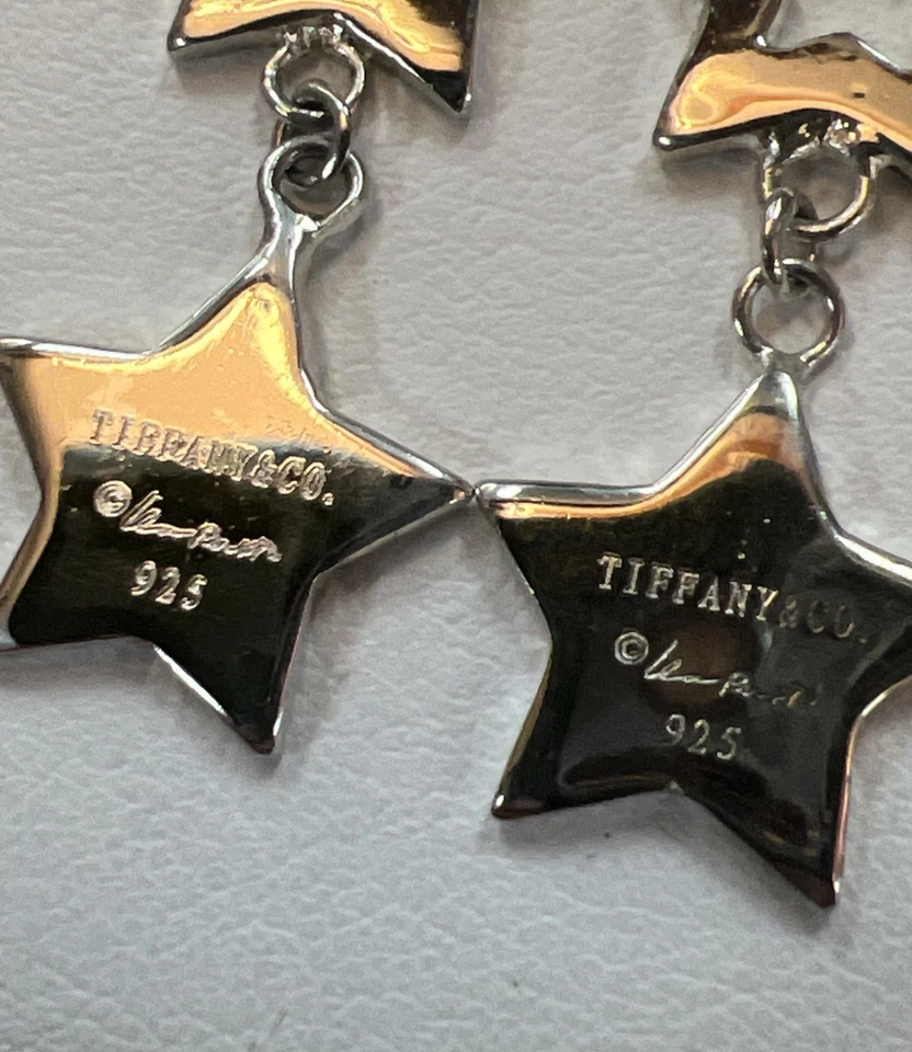 Brincos pendurados de prata esterlina estrela tripla Tiffany Co - Imagem 2 de 4