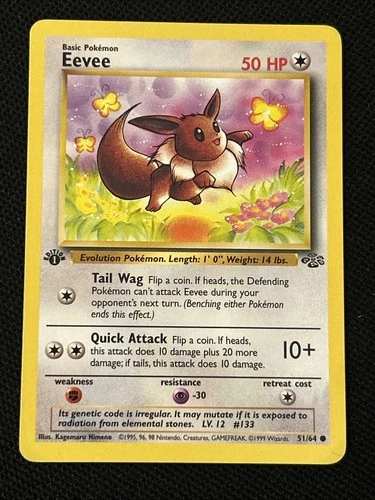 Pokemon Eevee 51/64 (1st Edition) Jungle Regular (Never Played) *Near Mint*