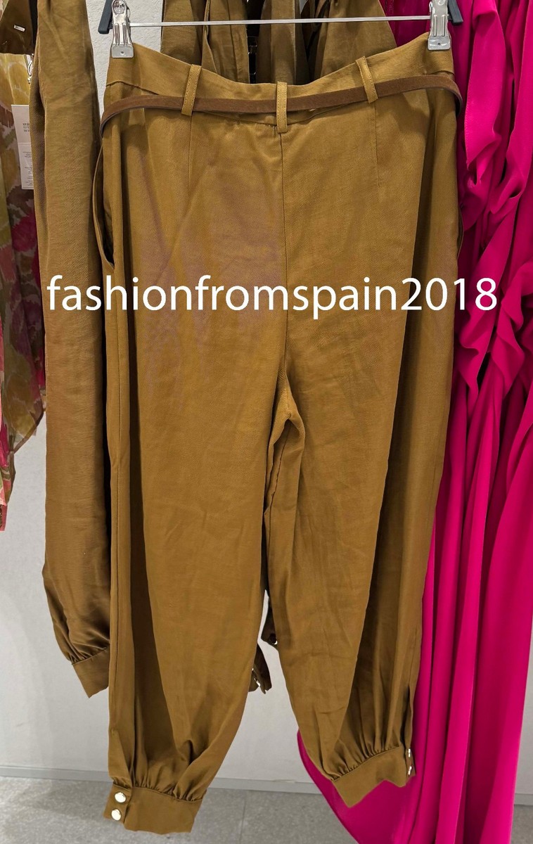 ZARA NEW WOMAN MID-RISE CHAIN BELT BALLOON PANTS OLIVE GREEN XS-XL