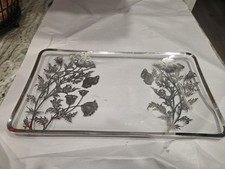 Vintage Silver City Sterling on Crystal Glass Poppy Flower Serving Tray