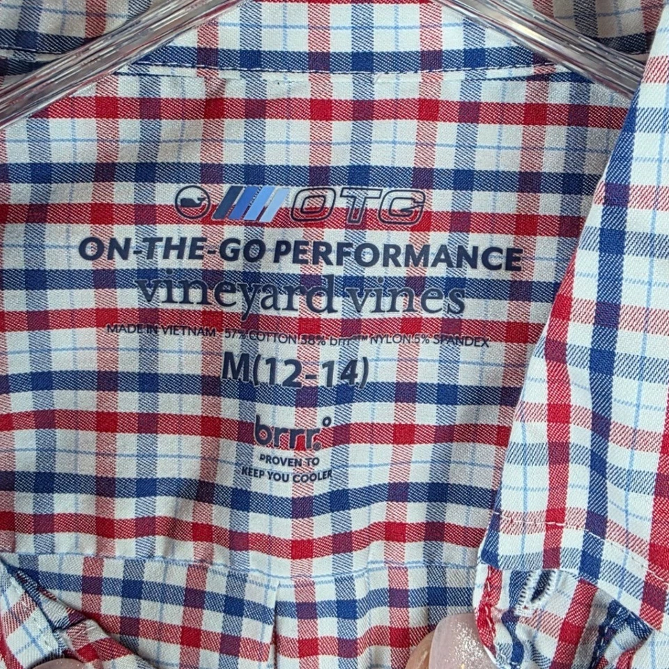 Camisa de rendimiento Vineyard Vines para niños a cuadros de guinga talla M 12-14 ballena Foto 4 de 4