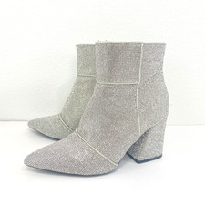 Sparkly Rhinestone Covered Boots Chunky Heels Side Zip Pointed Toes Party Size 8