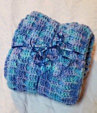 Blue Purple Baby Blanket Waffle Texture Crochet Handmade Gift