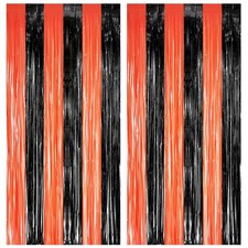 Black Orange Streamers Party Backdrop - Tinsel Fringe Curtain for Halloween D...