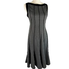 Vintage 90's Sandra Darren Black White Knit Fit  Flare Sleeveless Midi Dress 10
