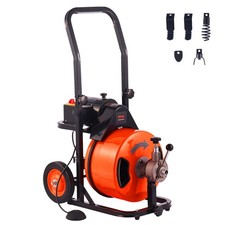 Drain Cleaning Machine 75 FT x 1/2 Inch Sewer Auger Auto Feed 4 Cutter & A