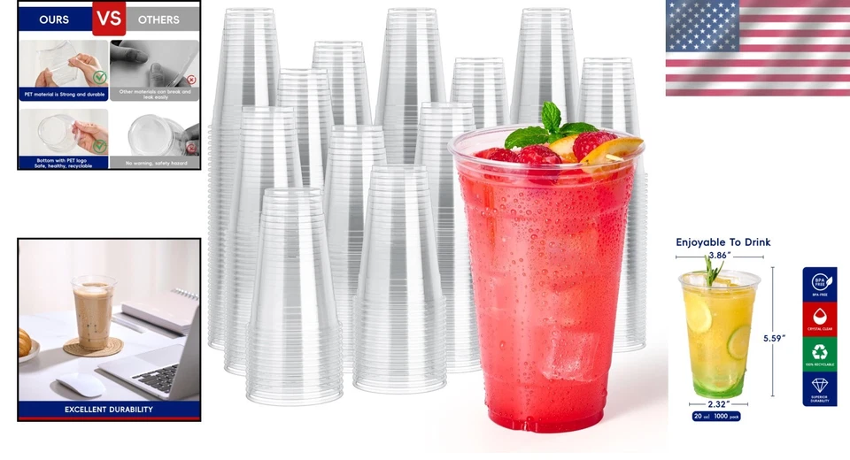 Sturdy & Elegant 20 oz Clear Plastic Cups - Bulk Pack of 1000 for Easy Cleanup - Image 2 of 4