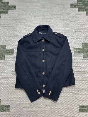 Zara Jacket Womens Medium Blue Cropped Pea Coat 
