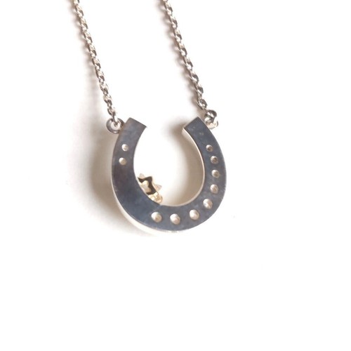 Star Jewelry Necklace K10 SV925 Horseshoe Zirconia Accessories Old Japan - Picture 4 of 8