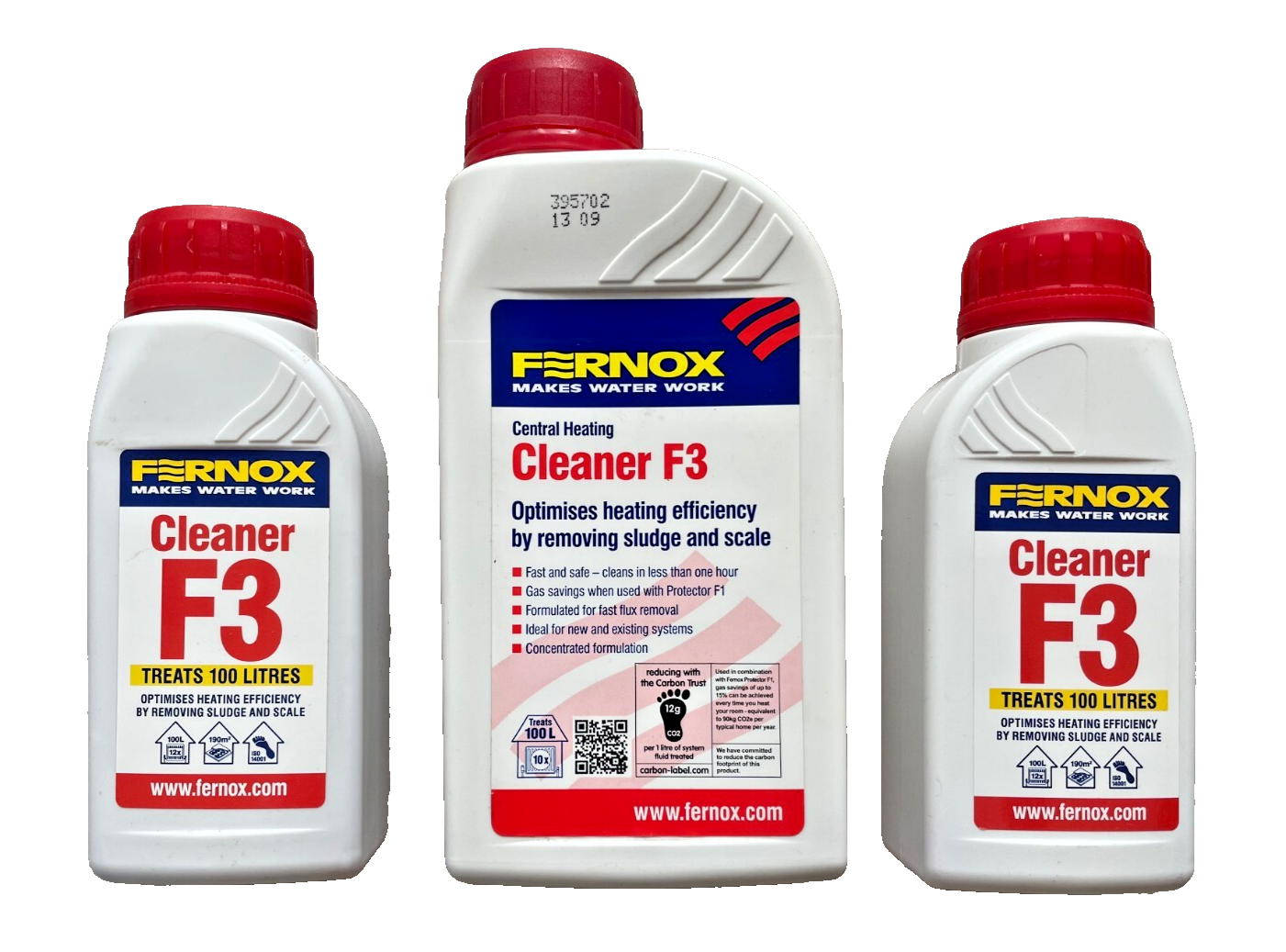 3 x Fernox F3 Central Heating Cleaner (2 x 265ml + 1 x 500ml Bottles) Genuine