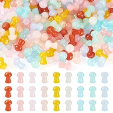 180Pcs Baking Painted Mushroom Glass Beads Crafts For Jewelry Making 11.5x7.5mm