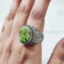 GREEN COPPER TURQUOISE 925 STERLING SILVER ARABIC DESIGN TURKEY STYLE MANS RING