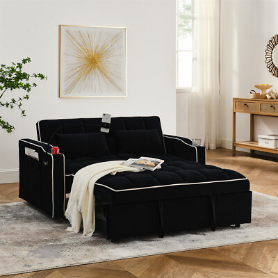 55.5in Velvet Convertible Sleeper Sofa Bed Loveseat Couch w/ Pull Out Bed