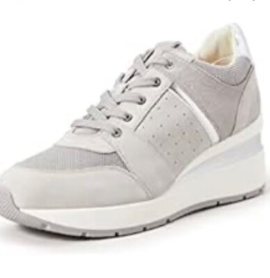 Geox Women’s Low Top Wedge Sneaker In Silver Gray Size ($190)