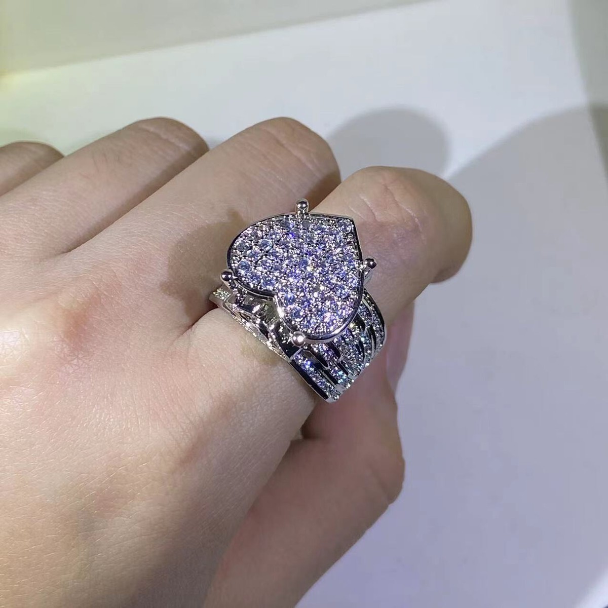 925 Silver Exquisite Big Heart Ring Cubic Zirconia Punk Men 925 Silver Exquisite Big Heart Ring Cubic Zirconia Punk Men