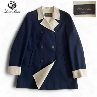 LORO PIANA Cotton Coat Double Breasted Blue Size 42 ITALY