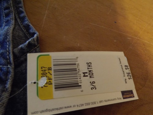 NEW OshKosh B'Gosh BABY BLUE JEAN BIB OVERALL SHORTS 3-6 MOS NWT - Picture 3 of 8