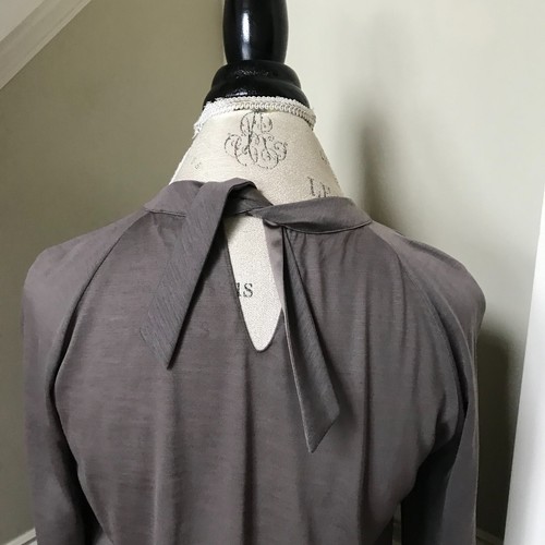 Brunello Cucinelli Gathered Neck Top Blouse Shirt Womens Large Brown Tie Back - Picture 12 of 13