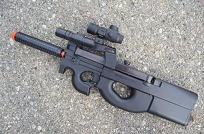 WELL Full Auto P90 Style Electric Airsoft Gun w/Red Dot Scope, BB Target