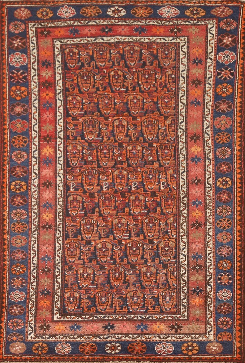 Vintage Paisley Navy Blue/ Red Malayer Rug 4'x7' Wool
