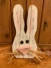 Handmade Primitive Wood Easter Bunny Rabbit Shelf Sitter Tabletop Decor 