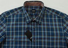 Men's HUGO BOSS Blue Colors Plaid LUCAS Shirt M Medium NWT NEW 145