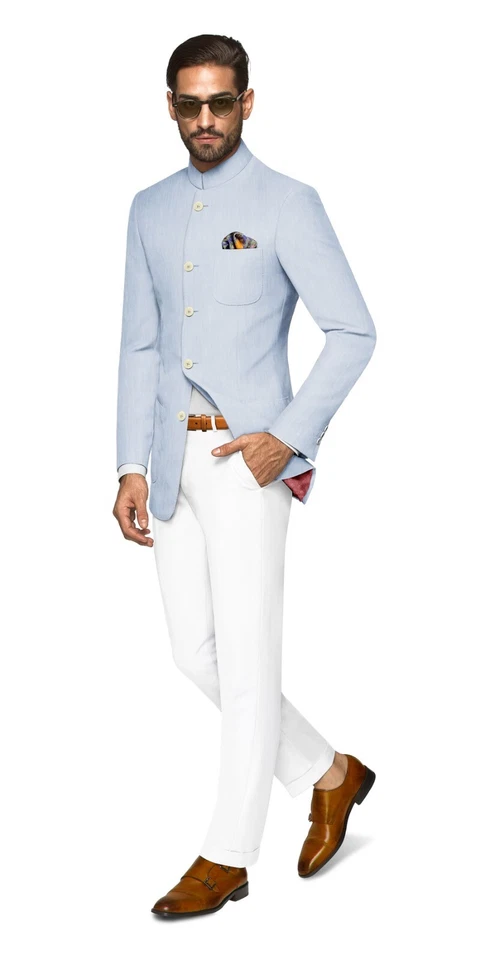 Indio Cielo Azul Paquistaní Jodhpuri Traje Boda Fiesta Blazer Abrigo Pantalón - Imagen 2 de 3