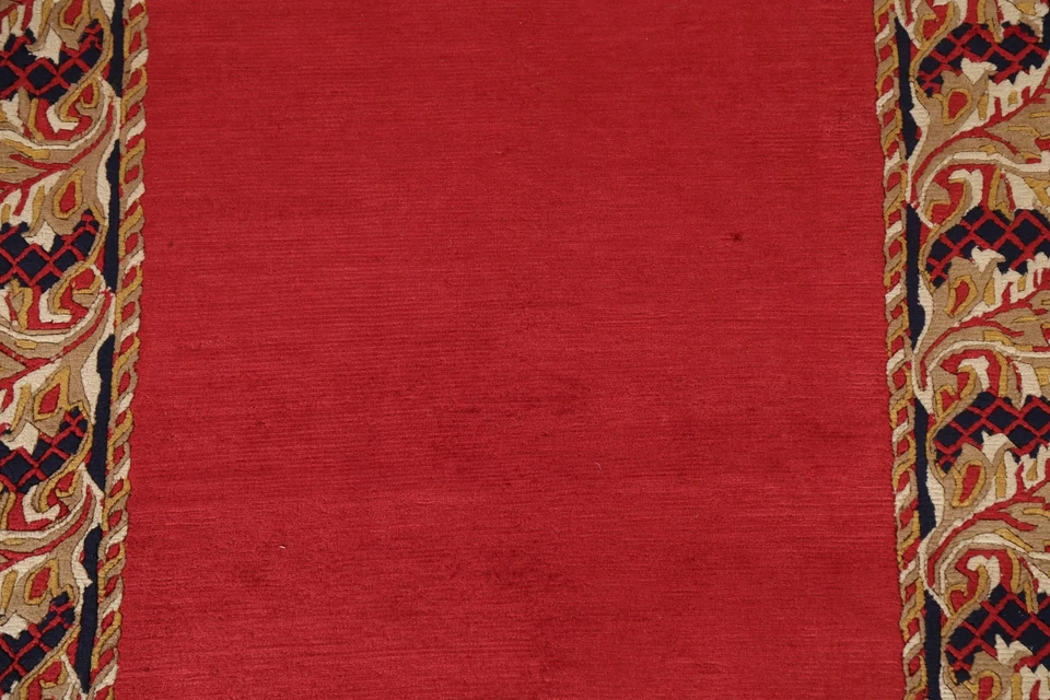 RED Bordered Nepal Tibetan Oriental Area Rug Hand-knotted Wool Foyer 4x5 Carpet - Image 4 of 4