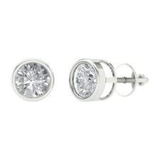 White Sapphire Stud Earrings for Women, Screw back 2 cttw, 6.5mm, Round-Cut 
