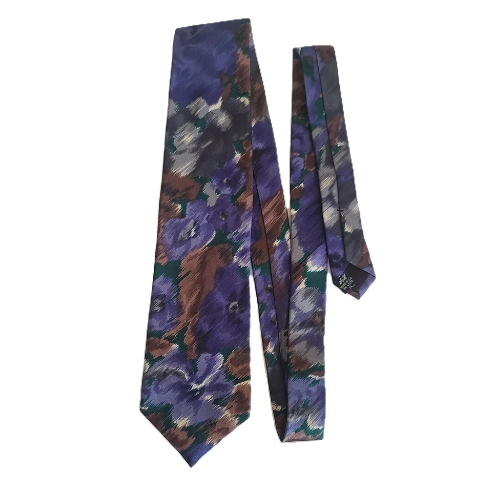 Corbata de seda vintage Oleg Cassini para hombre púrpura floral abstracta pintura ropa para el cuello EE. UU. Foto 2 de 4