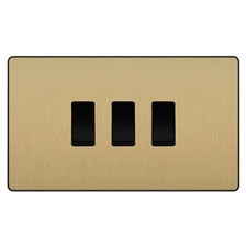 BG Evolve Satin Brass 3 Gang Triple Light Switch Double Format