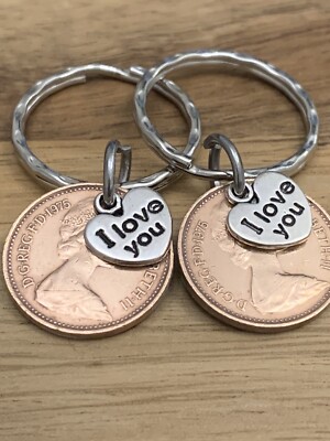 50th Wedding Anniversary Polished 1975 Coin Charm Keyrings In