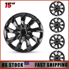 15" 4Pc Gloss Black Wheel Covers Hubcaps Hub Caps For R15 Tire&Steel Rim Replace