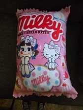 Rare Fujiya Sanrio Peko x Hello Kitty Pink Milky Candy Sweets Japan Pillow