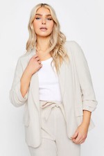 M&co Womens Ruched Sleeve Linen Blazer