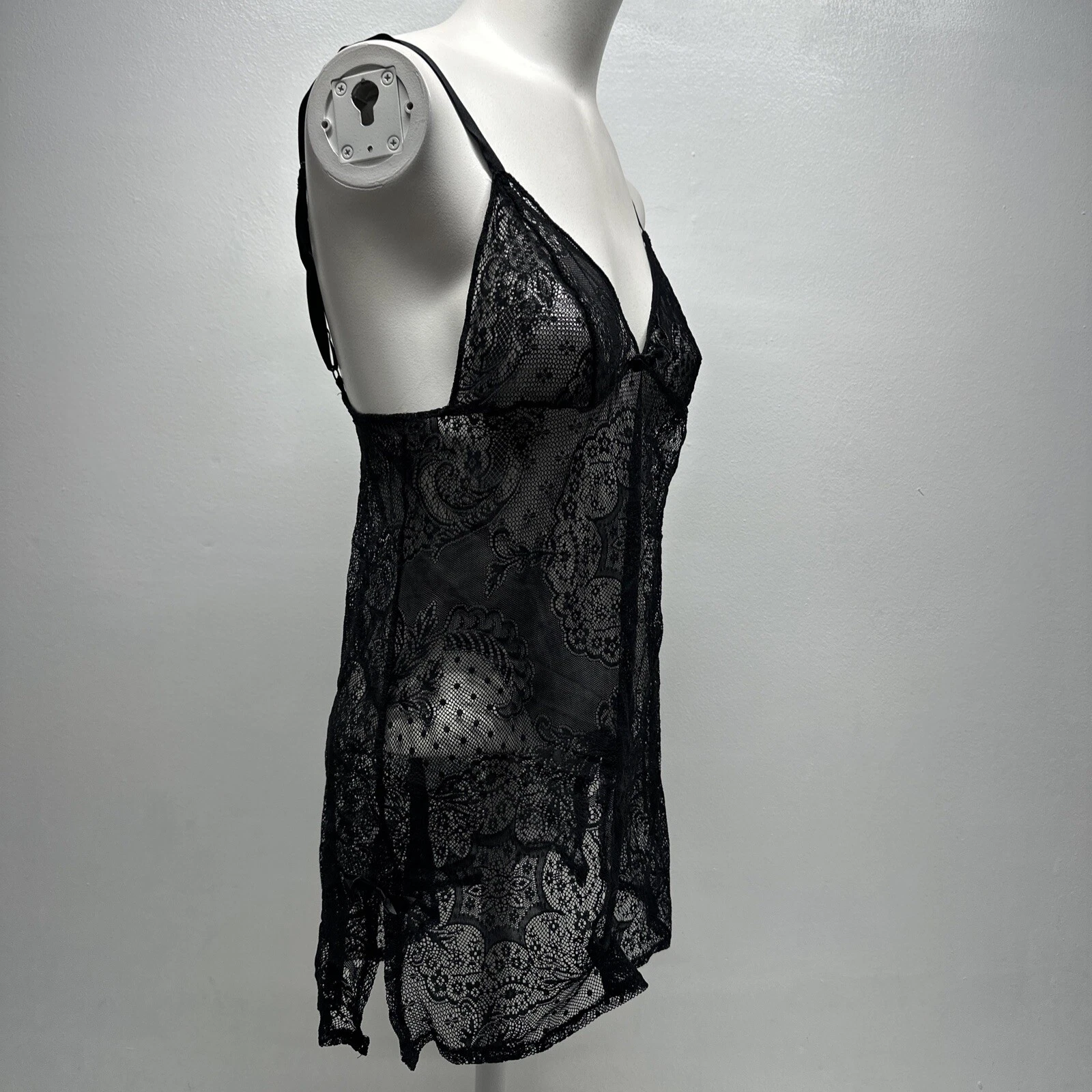 UNDERCOVER Abito Victoria’s Secret slip senza maniche See Thru pizzo floreale fiocco nero medio