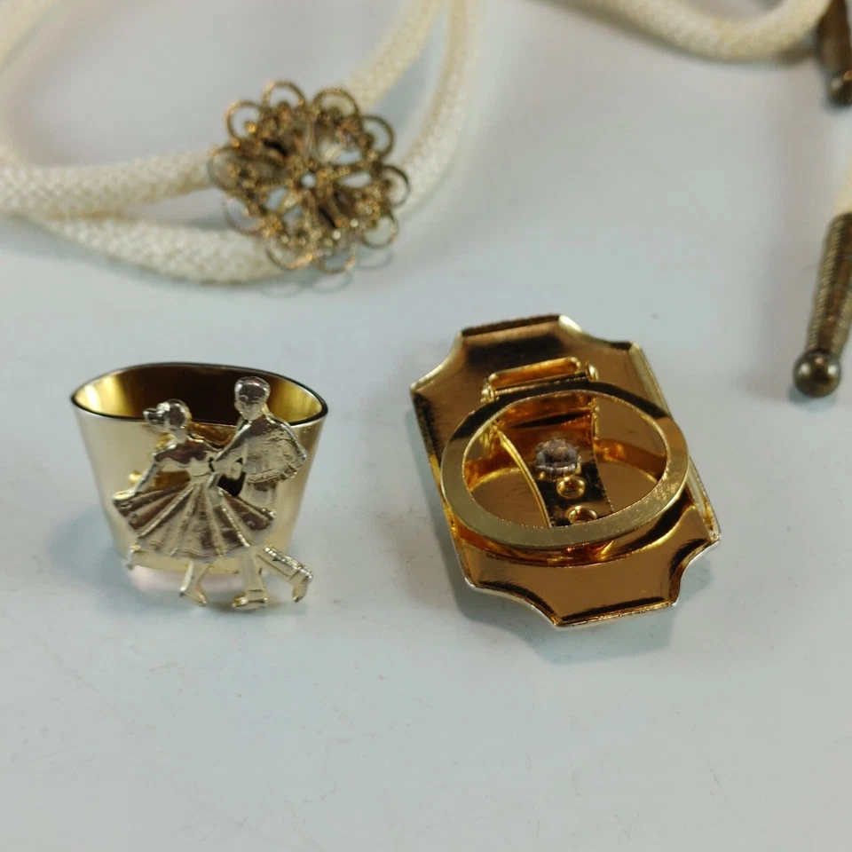 Vtg Lot of 3 Square Dance Tie Clip Scarf Clip and Bolo Tie Jeweler's Brass - Image 2 of 4
